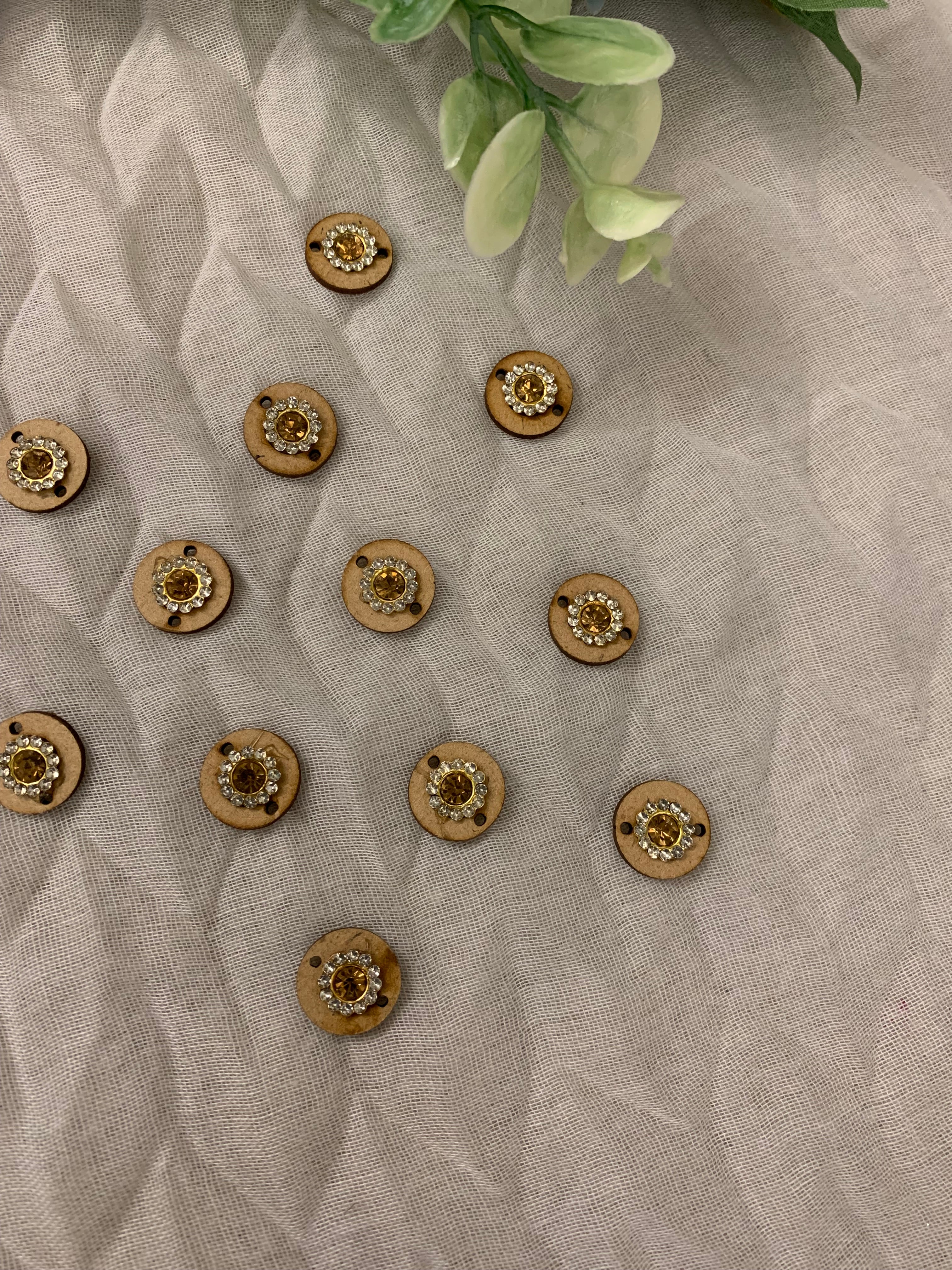 Wooden & Rhinestone Round Buttons