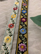 Multicolor Floral Embroidered Trim with Gold Sequin Accents – Boho Style Decorative Border