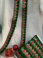 Festive Green–Gold Geometric Embroidered Trim
