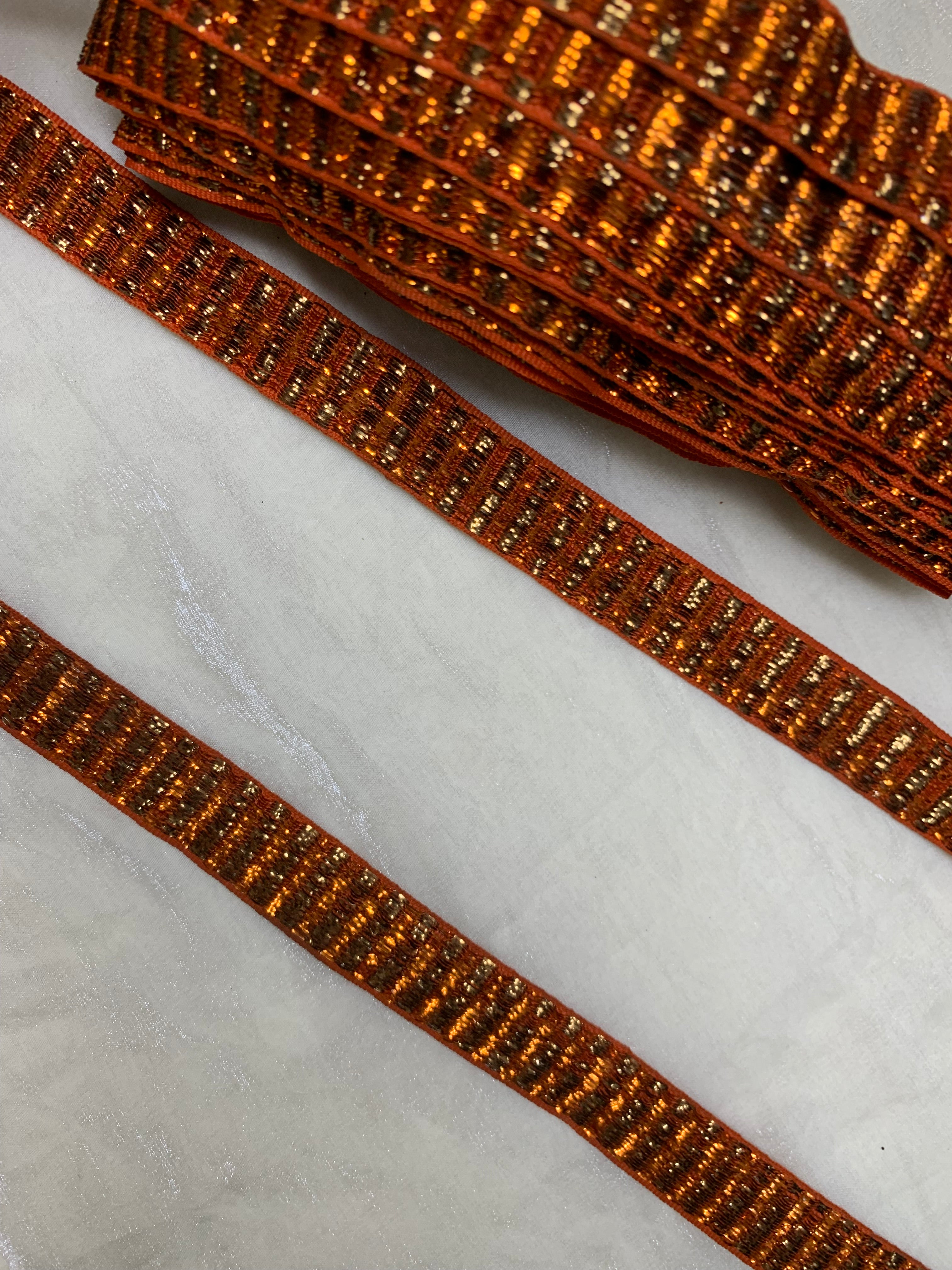 Copper Metallic Mesh Stripe Lace