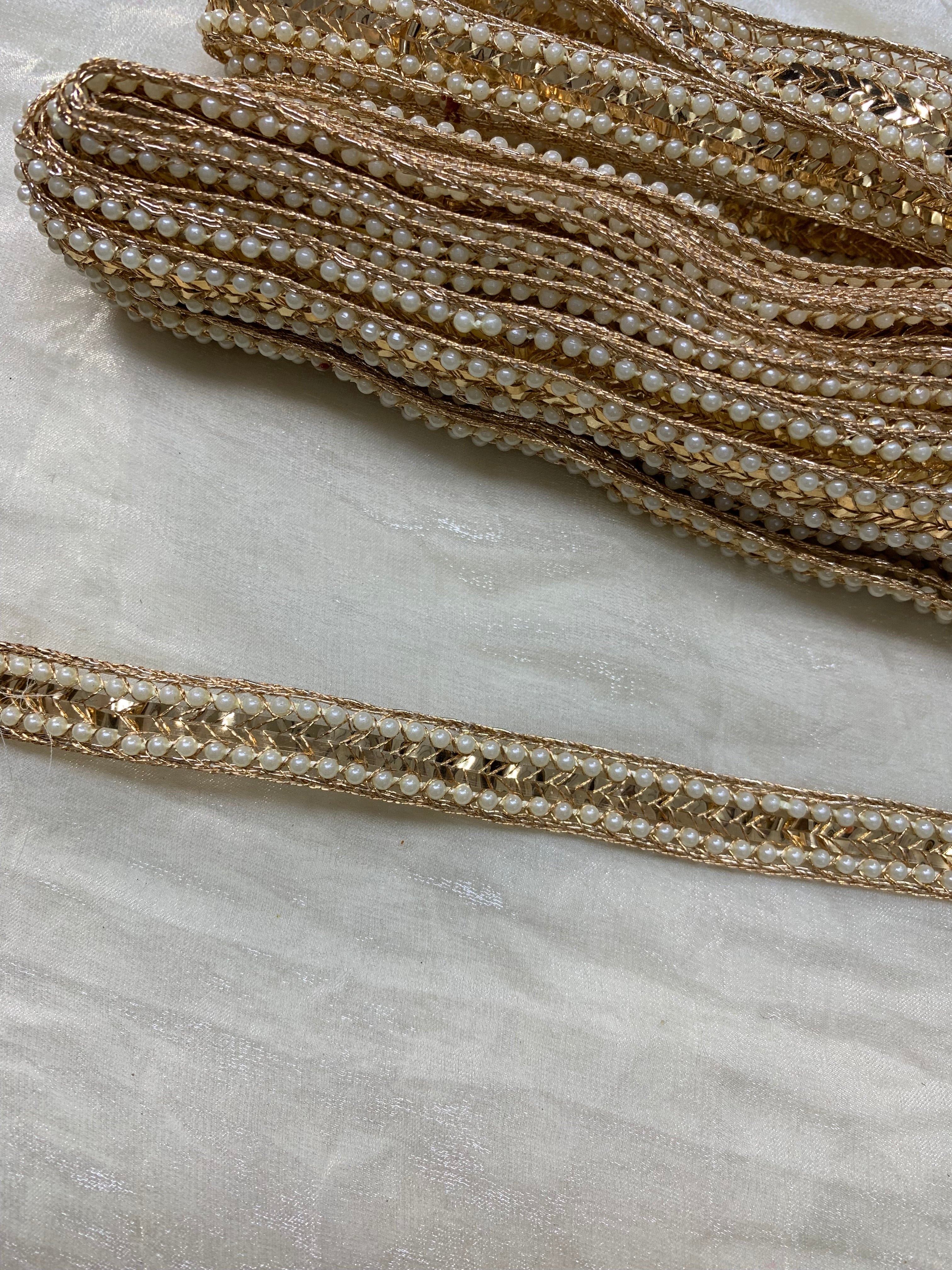 Golden Pearl & Sequins Cutwork Border