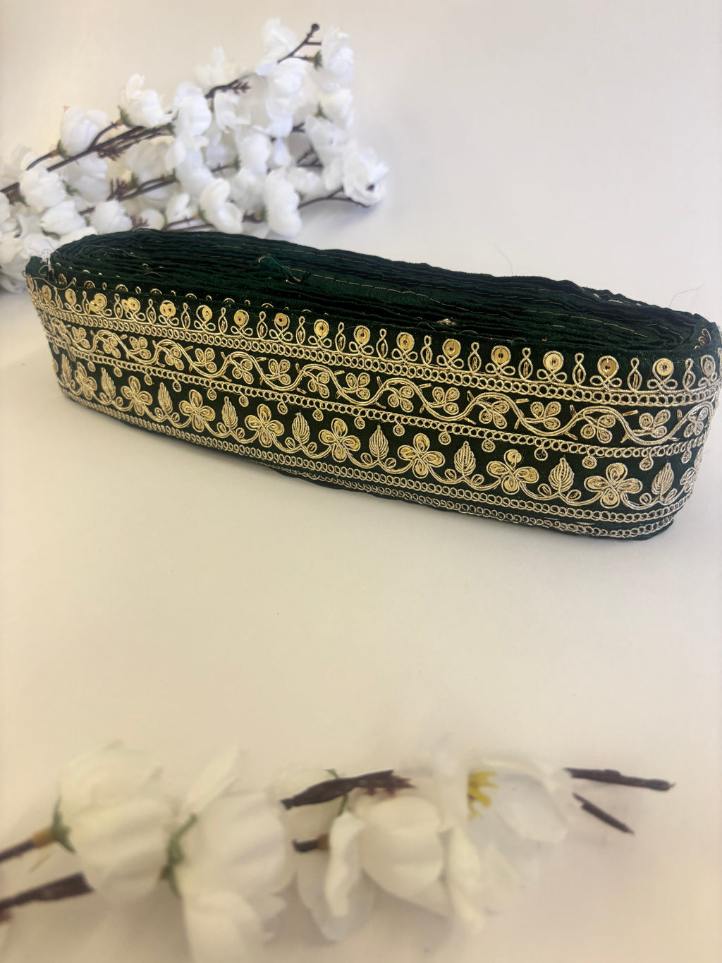 Embroidered Floral Zari Lace Trim with Sequins