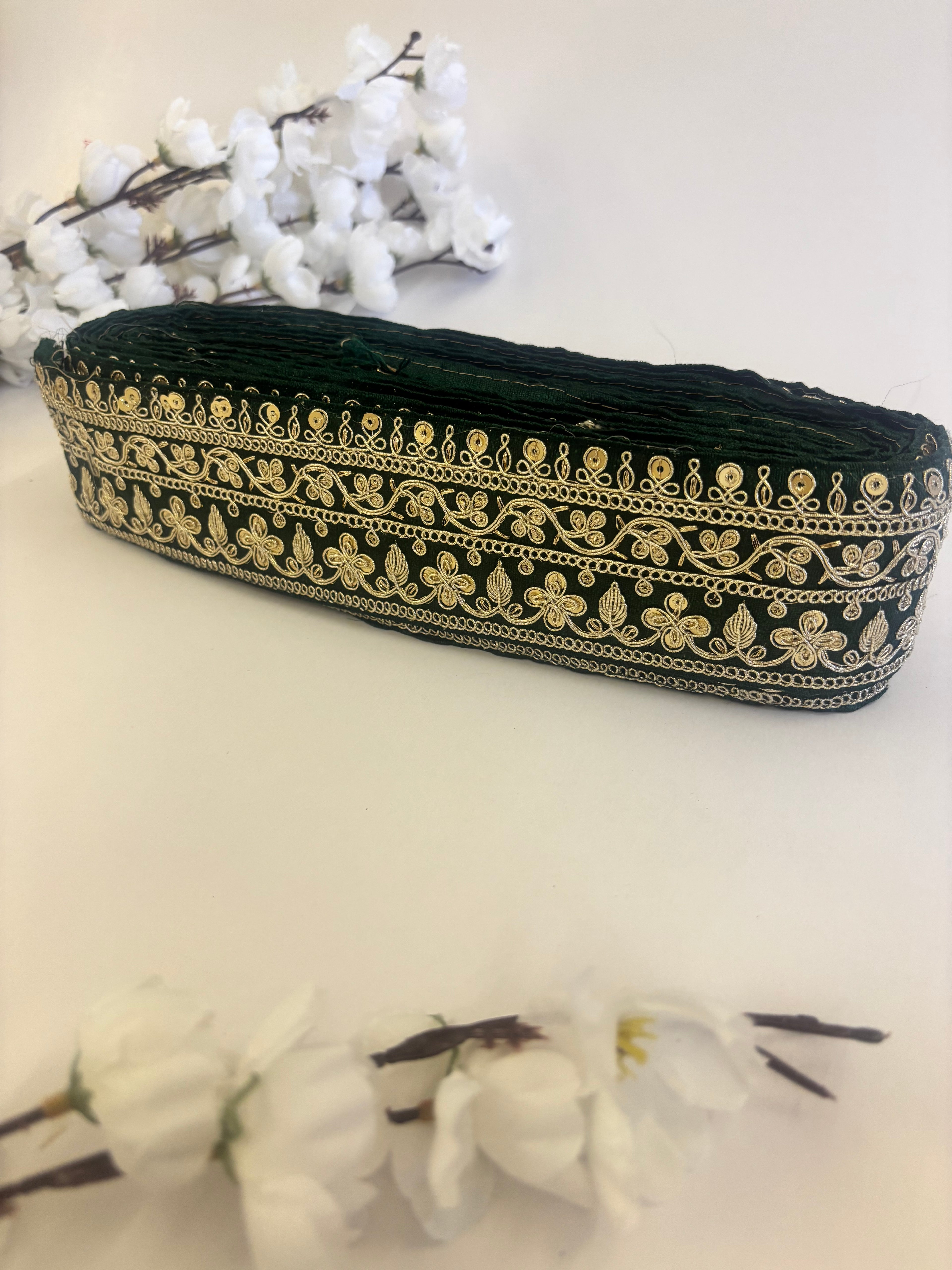 Embroidered Floral Zari Lace Trim with Sequins
