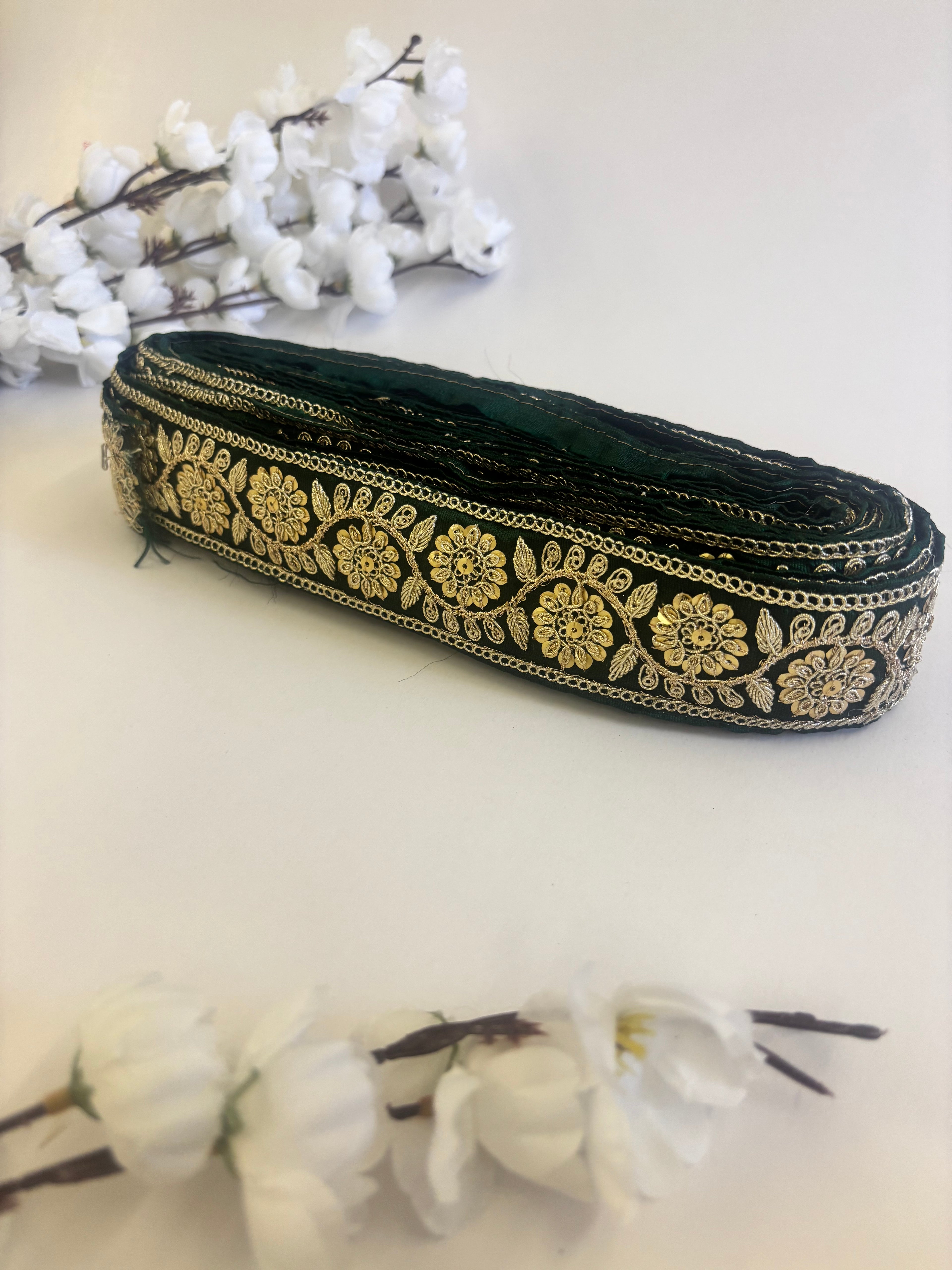 Embroidered Floral Zari Lace Trim