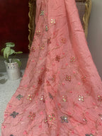 Embroidered Butterfly Vine Organza Fabric