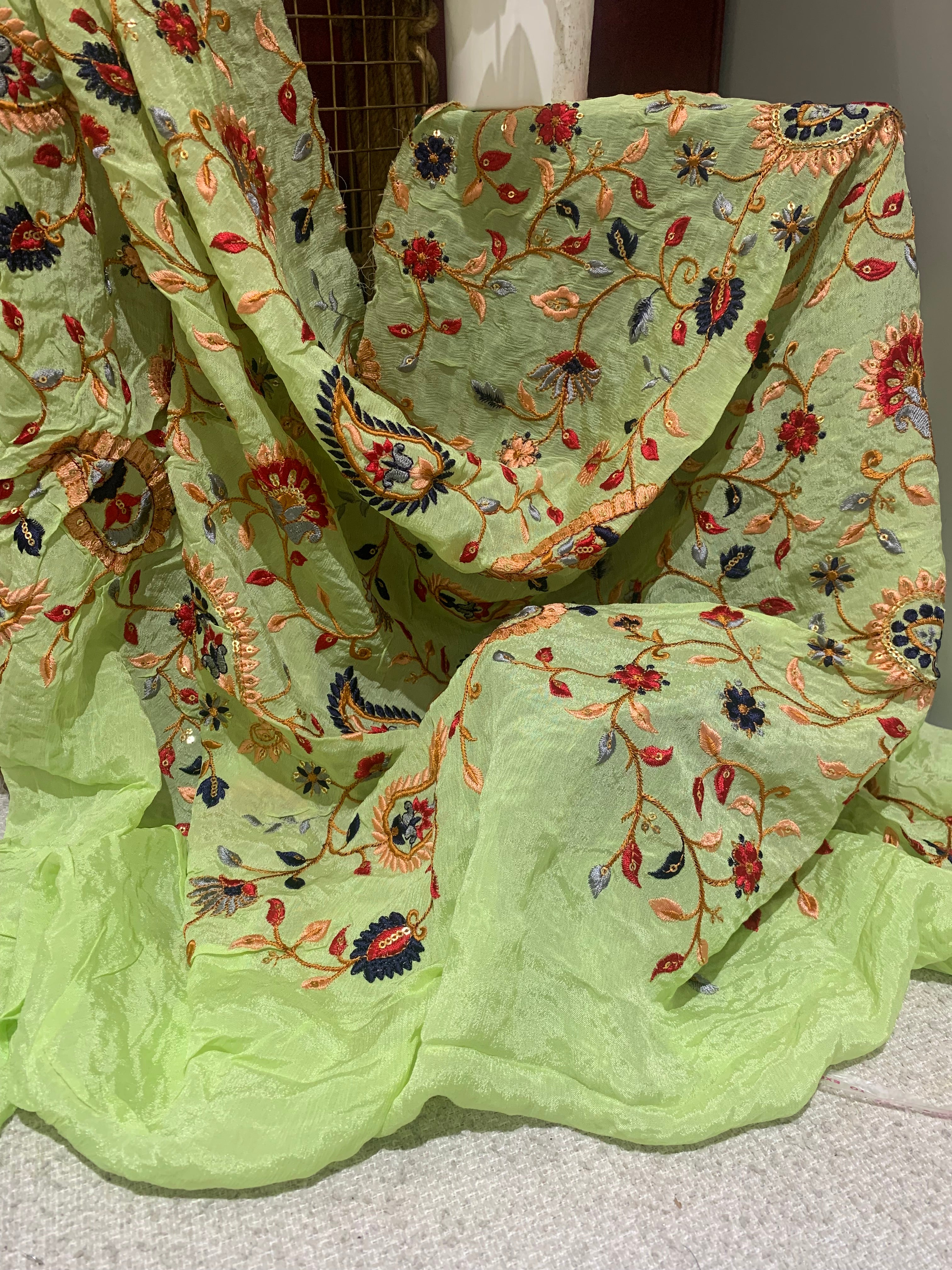 Floral Embroidered Organza Fabric