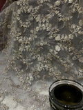 Grey Embroidered Net Fabric