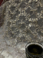 Grey Embroidered Net Fabric