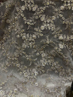 Grey Embroidered Net Fabric
