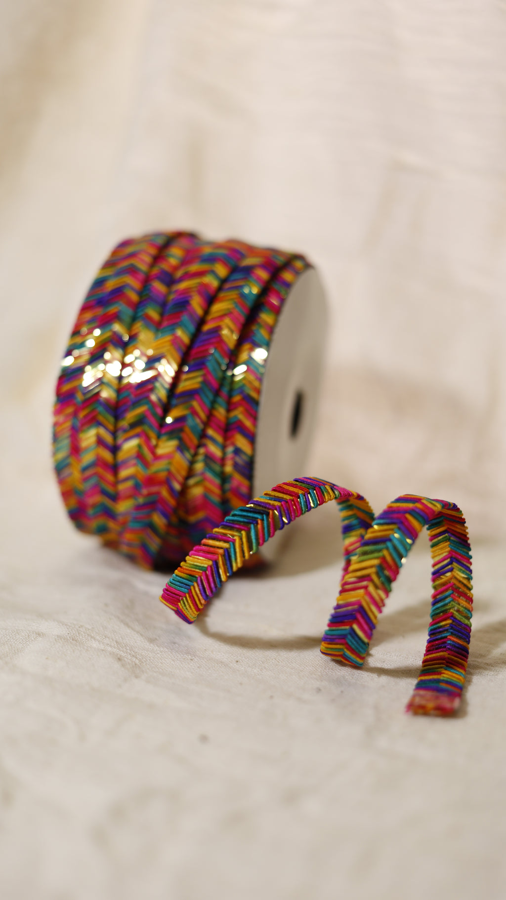 Rainbow Chevron Silk Thread & Gold Zari Gota Trim