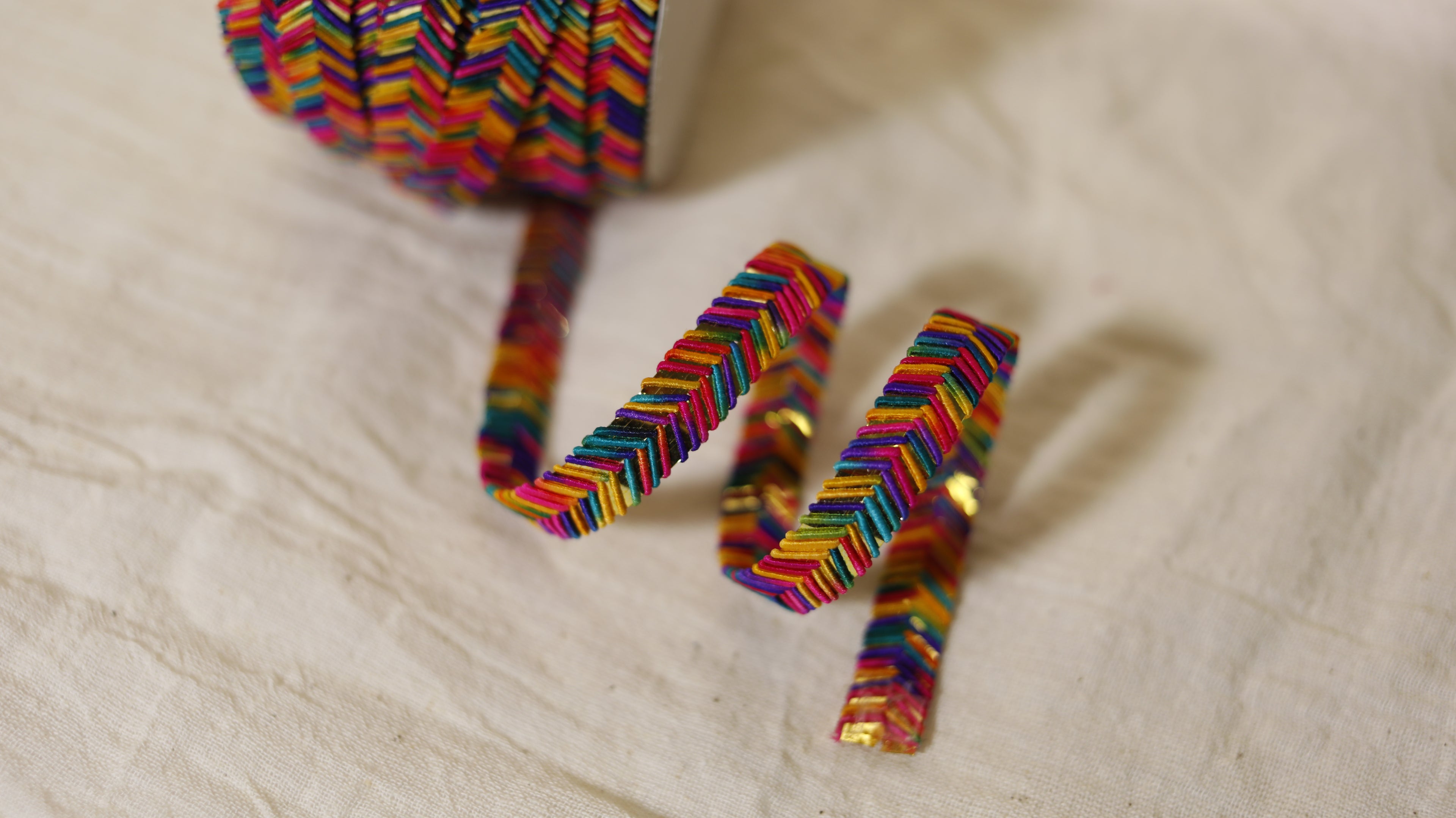Rainbow Chevron Silk Thread & Gold Zari Gota Trim