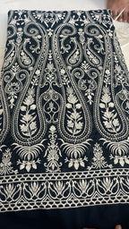Royal Noir Kashmiri Embroidered Fabric