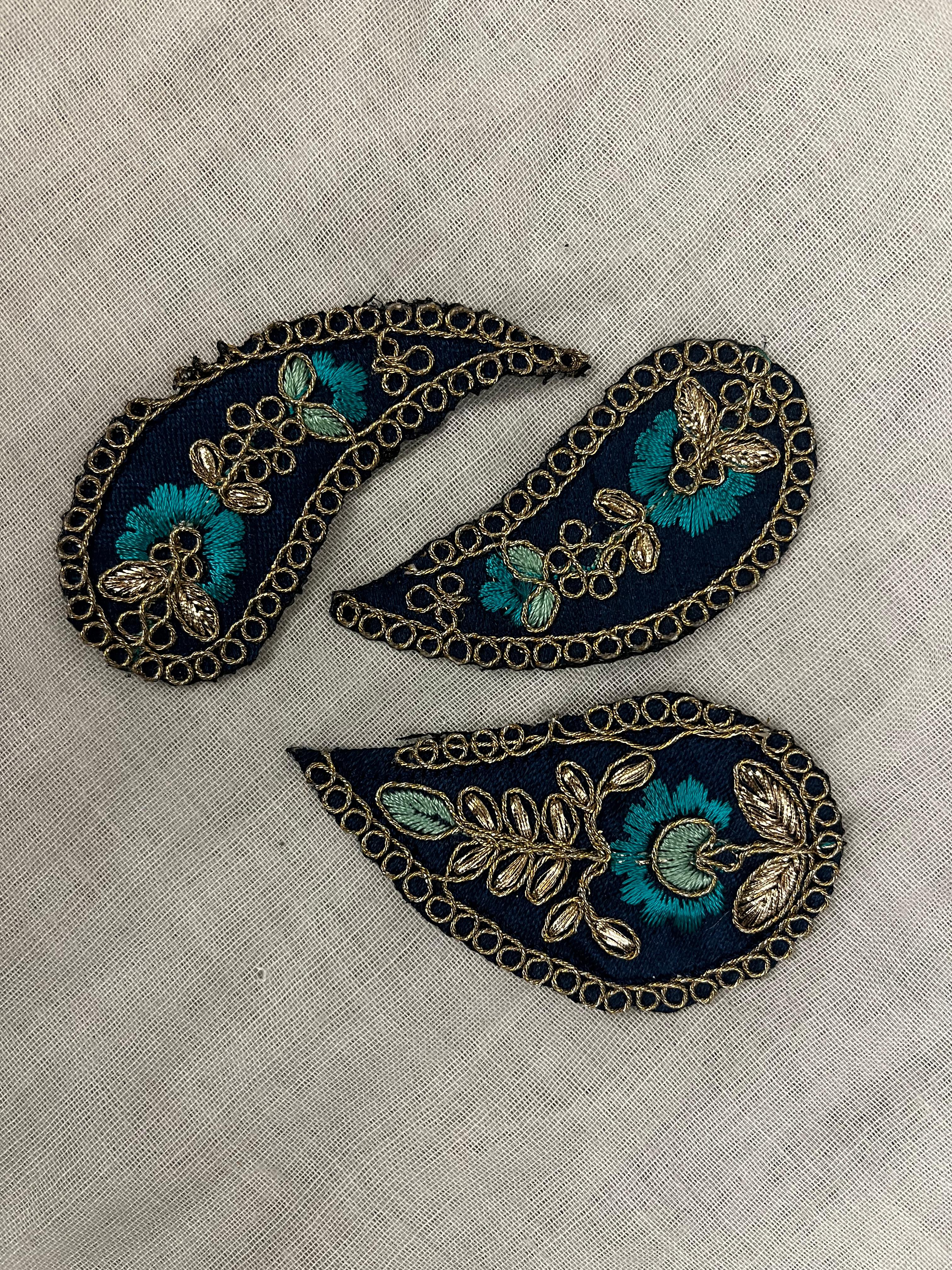 Navy Blue Zari and Threadwork Paisley Patch