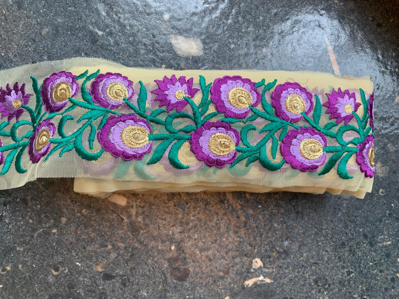 Multi-Color Floral Embroidered Net Lace