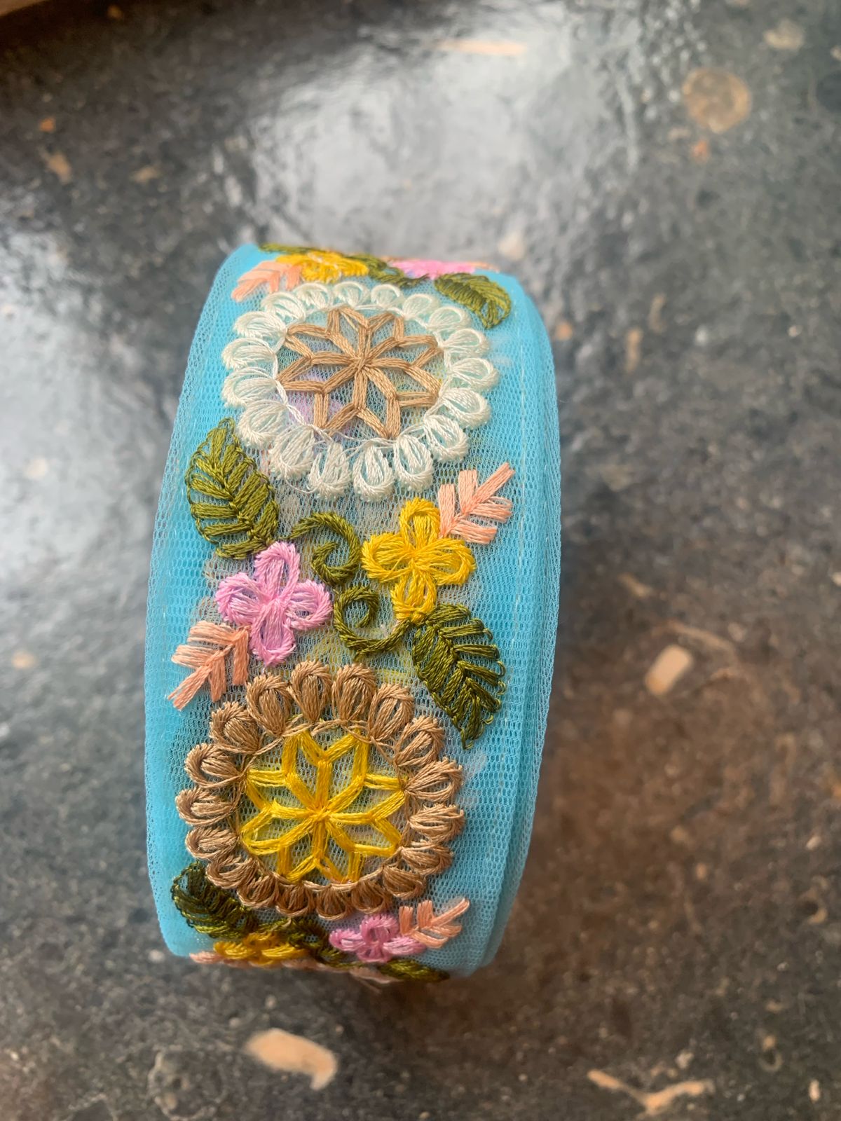 Multicolor Floral Embroidered Net Trim