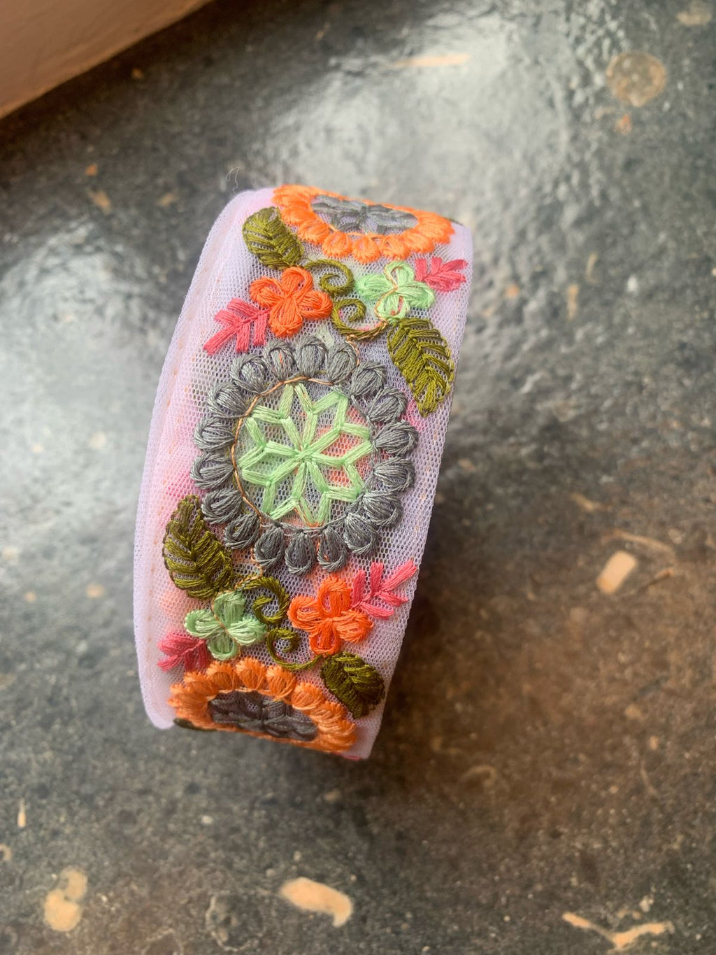 Multicolor Floral Embroidered Net Trim