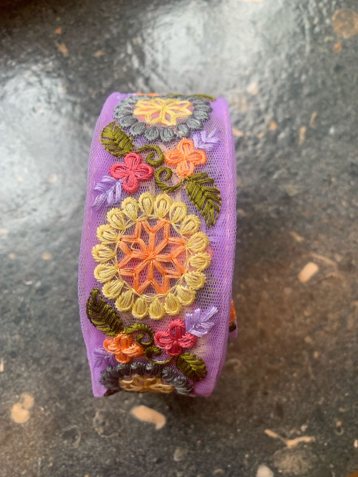Multicolor Floral Embroidered Net Trim