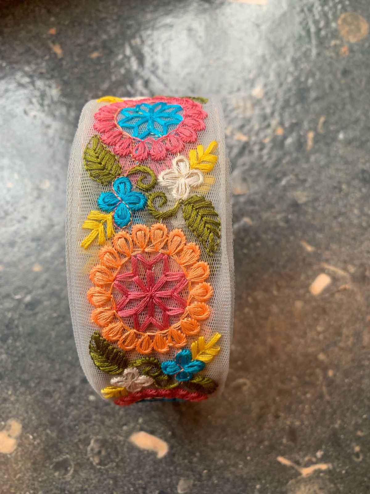 Multicolor Floral Embroidered Net Trim
