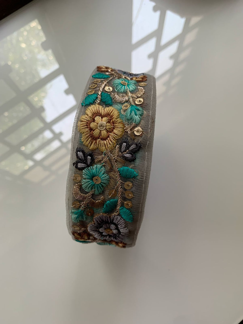 Hand-Embroidered Floral Net Lace with Sequin