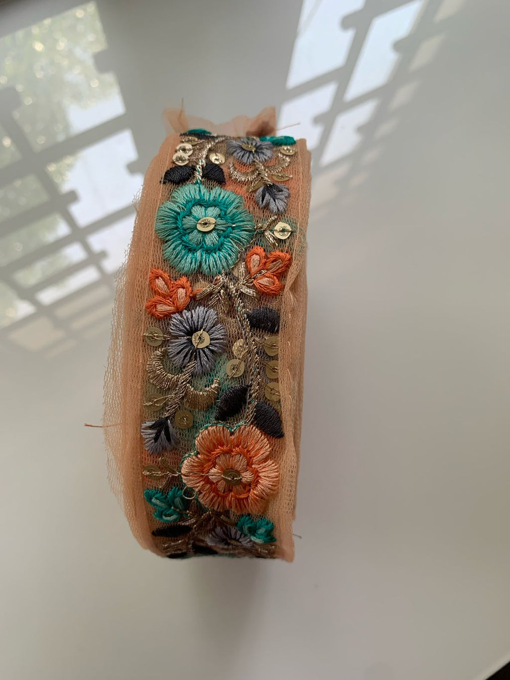 Hand-Embroidered Floral Net Lace with Sequin