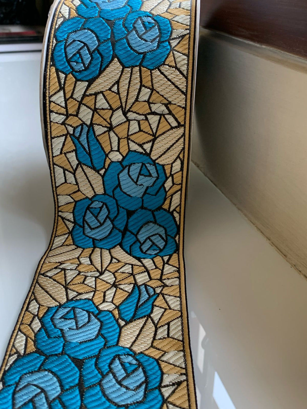 Stained Glass Rose Embroidered Trim