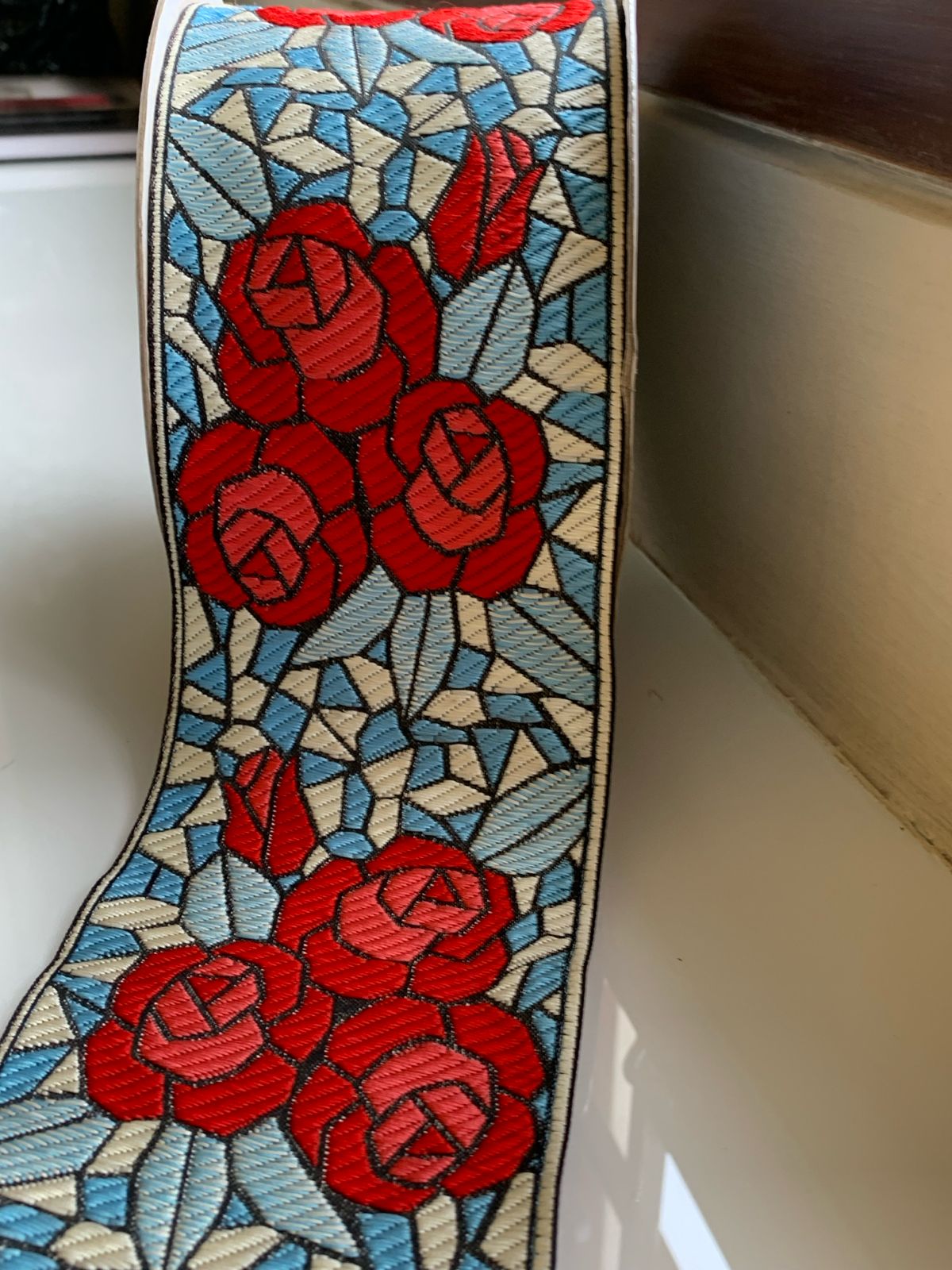Stained Glass Rose Embroidered Trim
