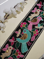 Embroidered Bird Motif Silk Ribbon