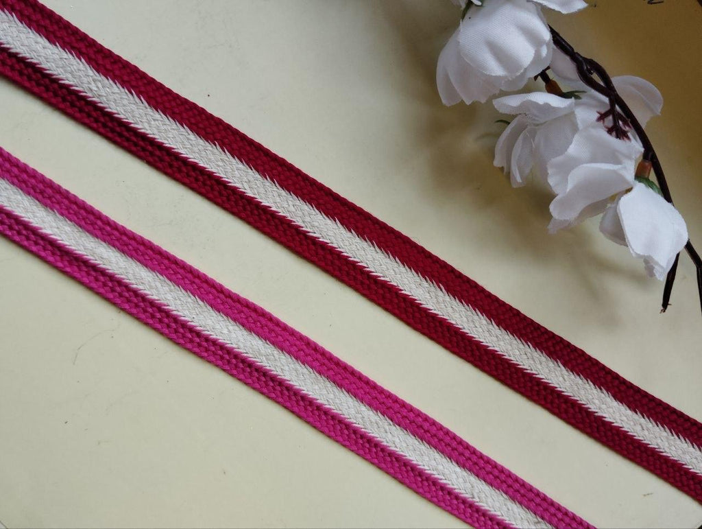 Pink and Cream Striped Woven Ribbon