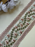 Embroidered Floral Lace with Gold Scalloped Border