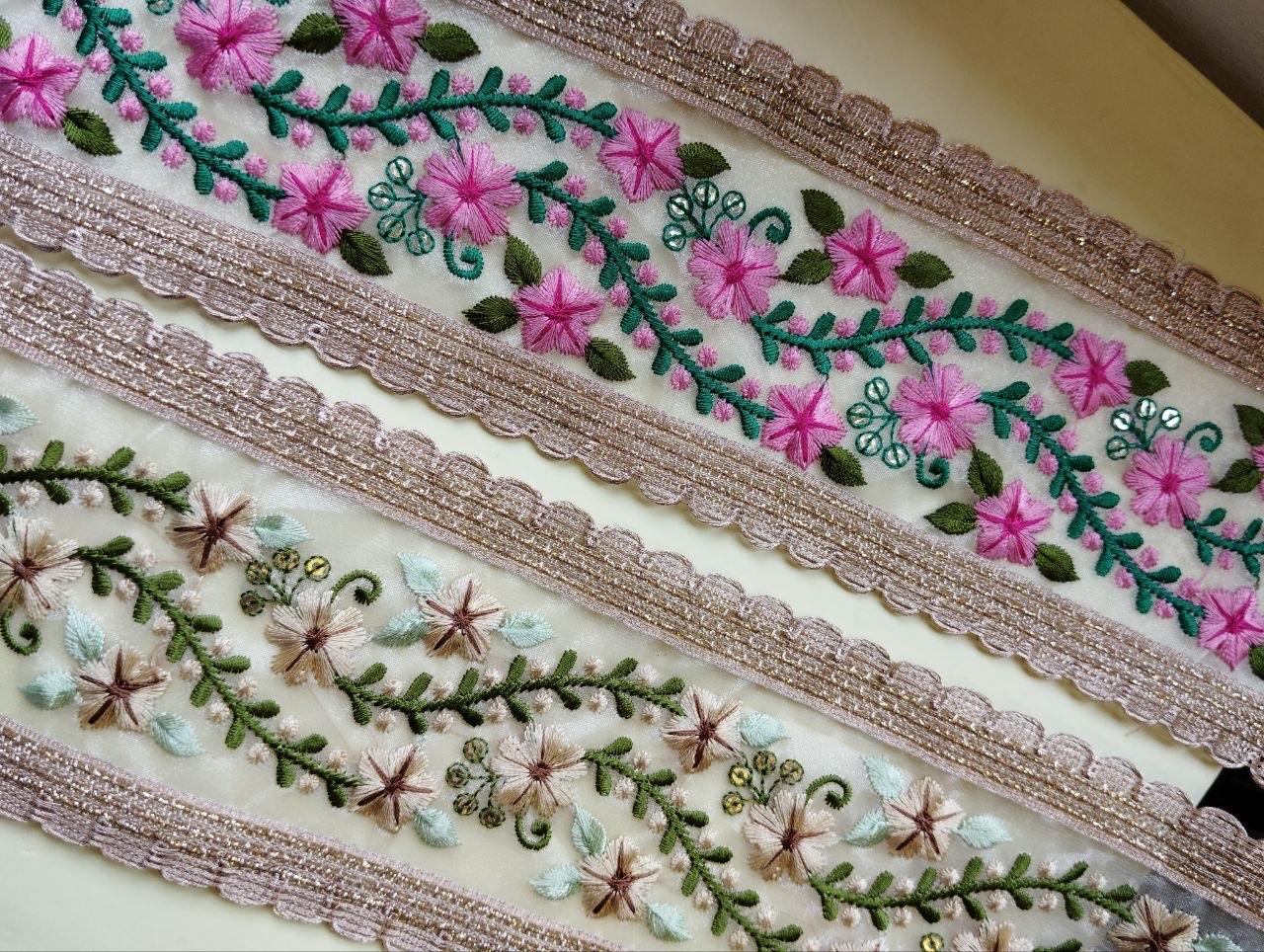 Embroidered Floral Lace with Gold Scalloped Border