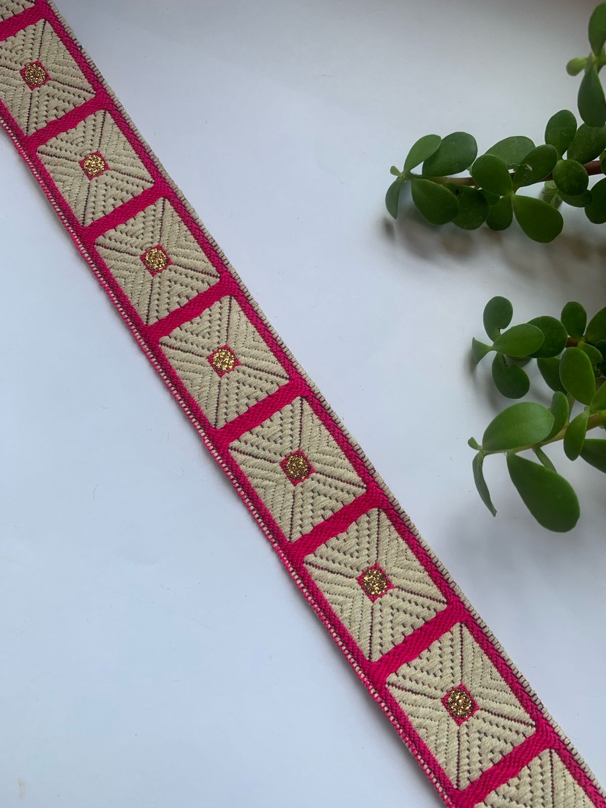 Embroidered Geometric Border Lace with Metallic