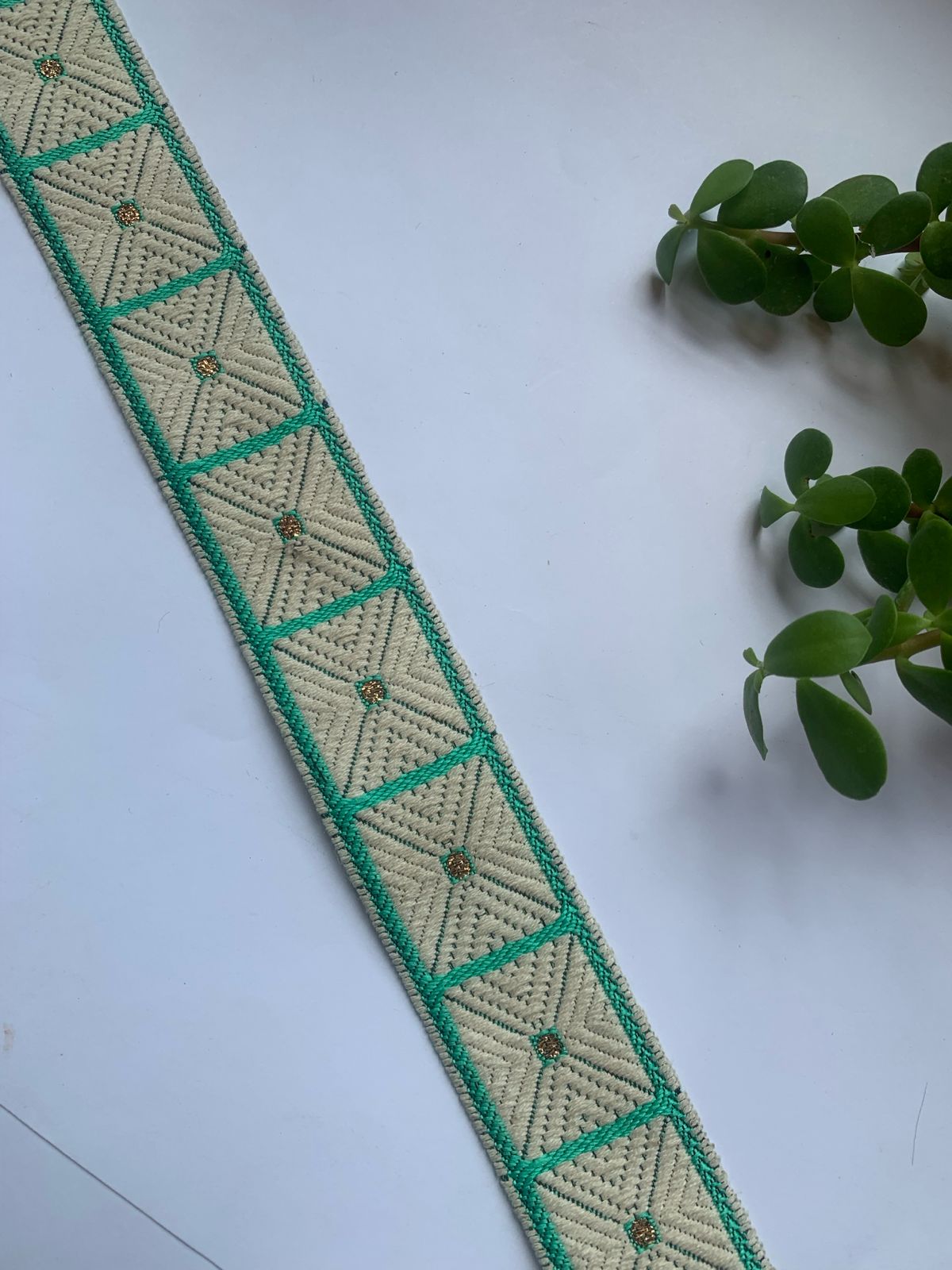 Embroidered Geometric Border Lace with Metallic