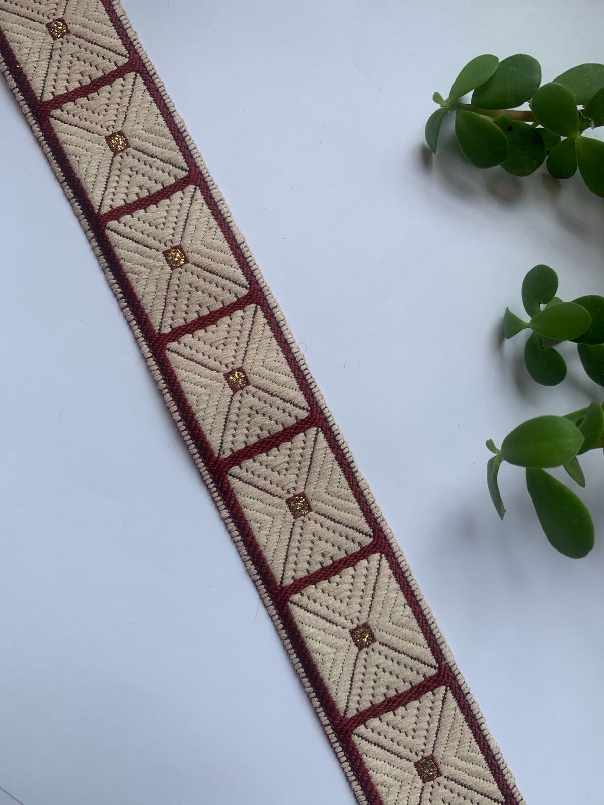 Embroidered Geometric Border Lace with Metallic