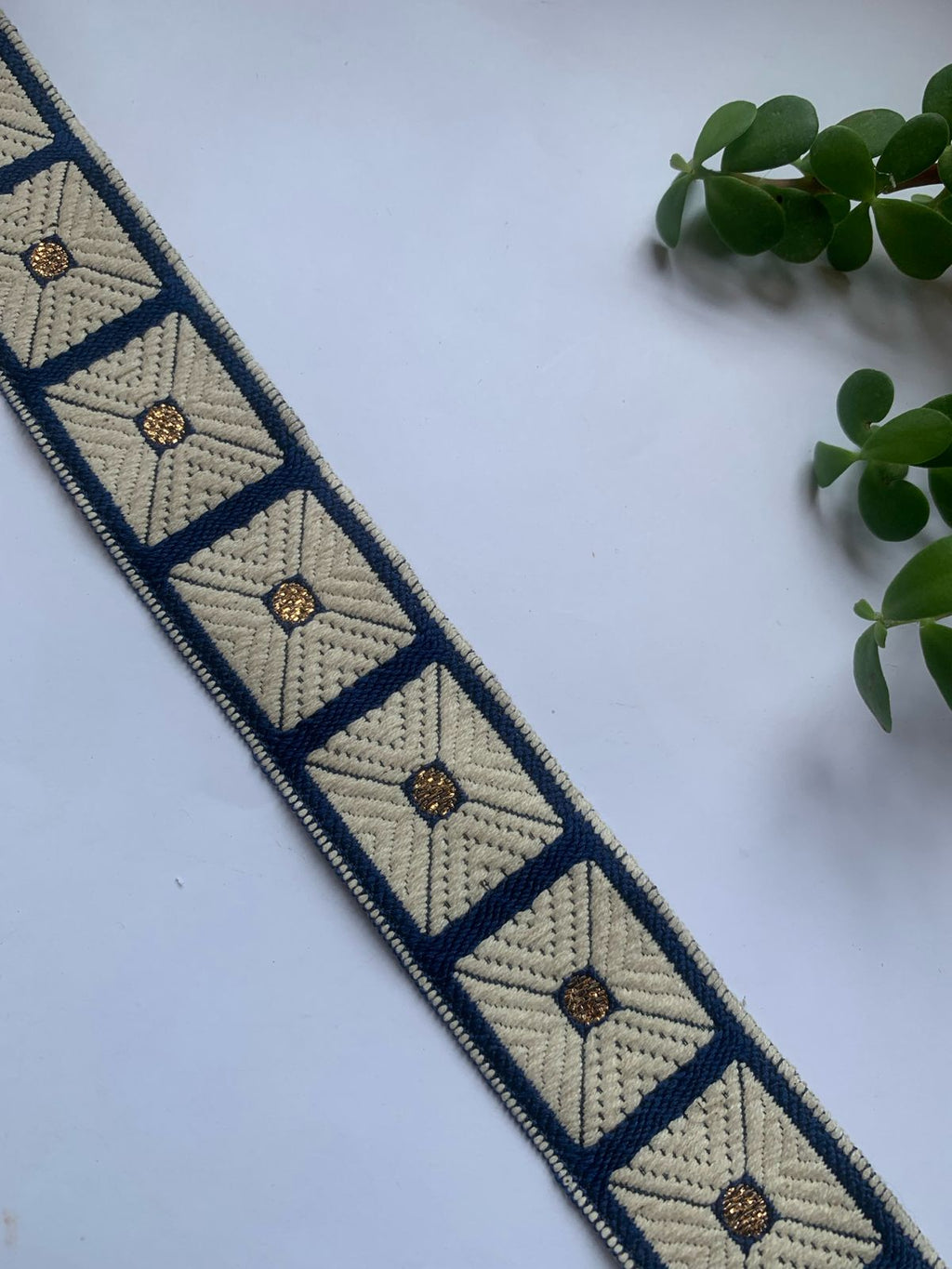 Embroidered Geometric Border Lace with Metallic