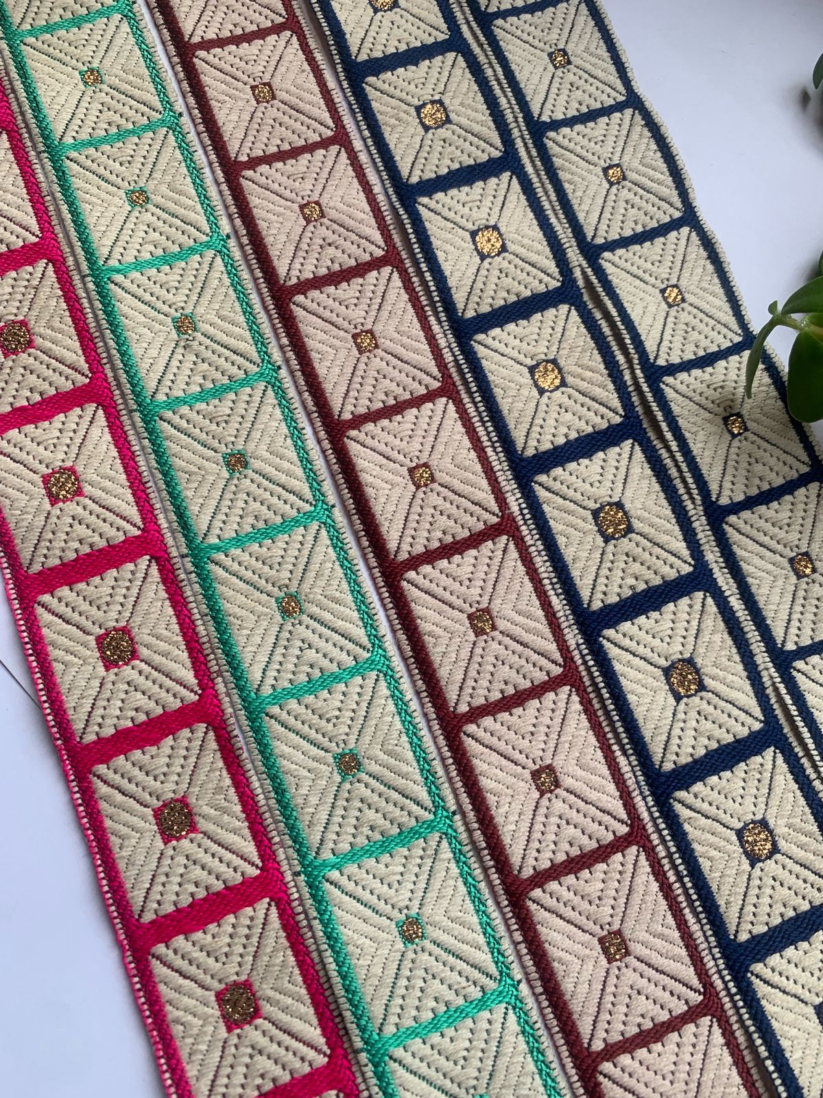 Embroidered Geometric Border Lace with Metallic
