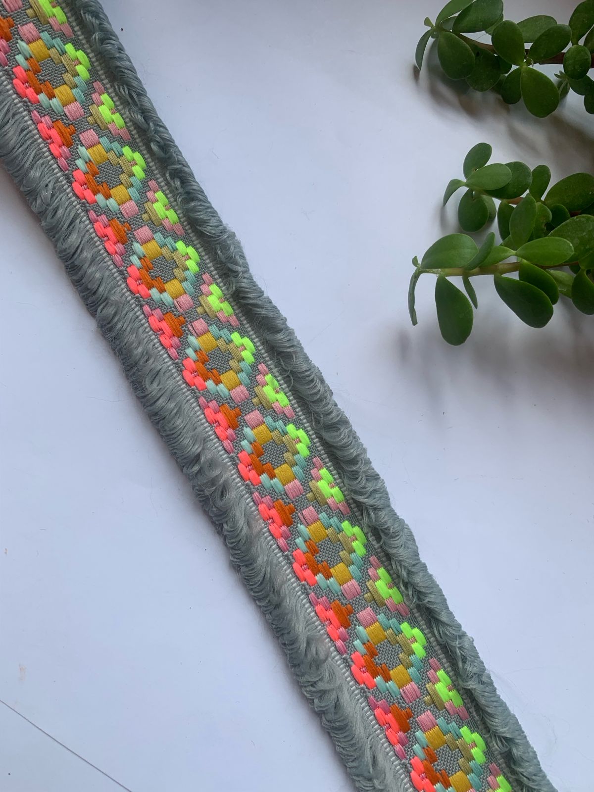 Geometric Embroidered Fringed Border