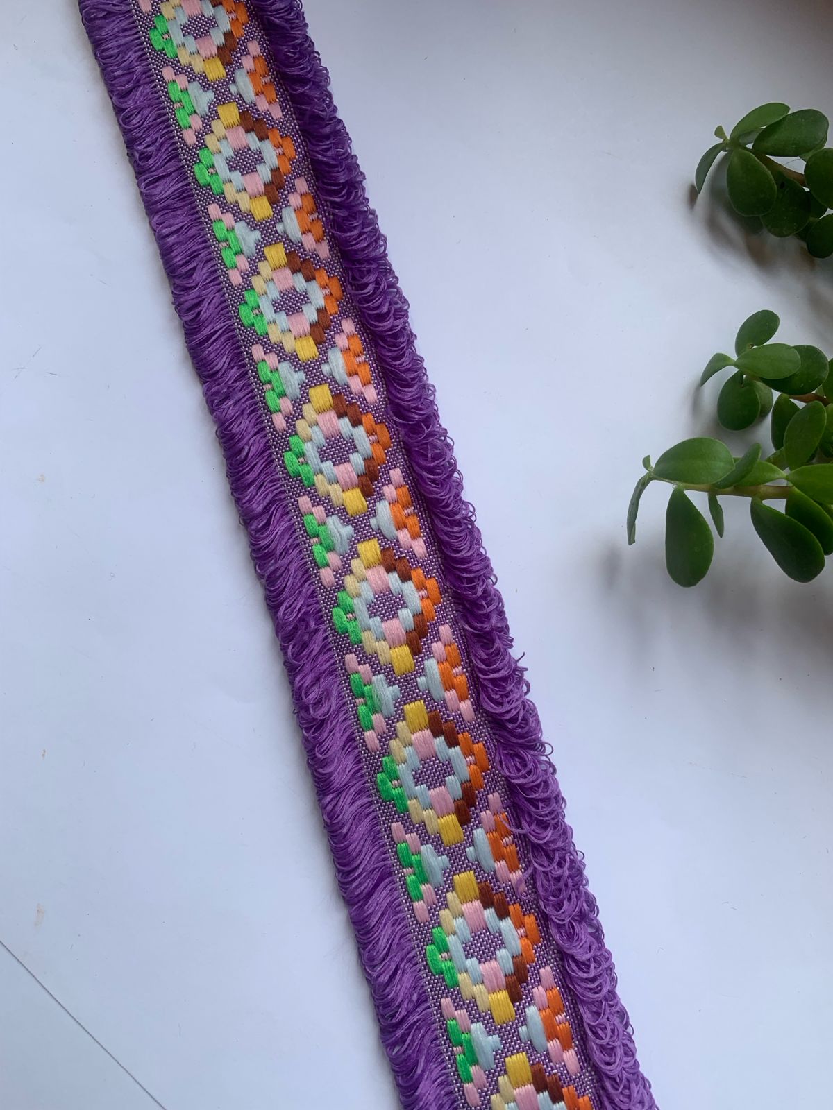 Geometric Embroidered Fringed Border