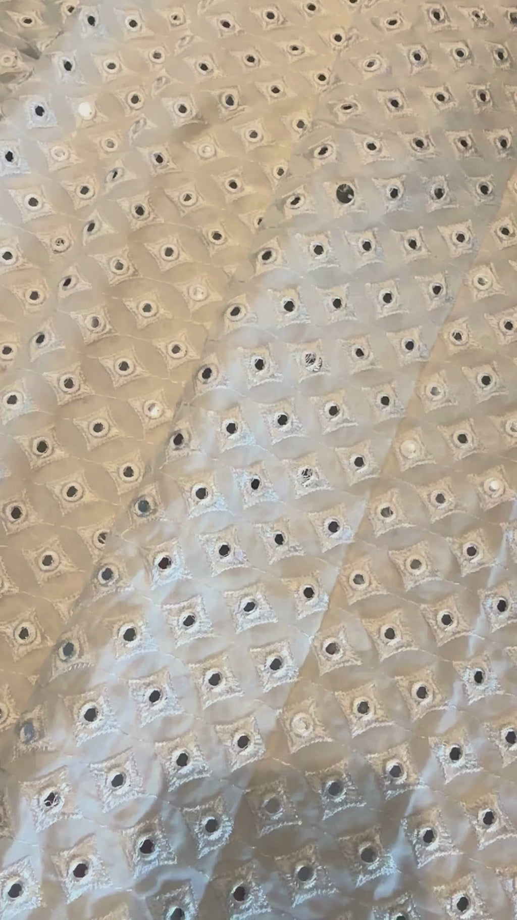 Ivory Mirror Work Geometric Embroidered Fabric